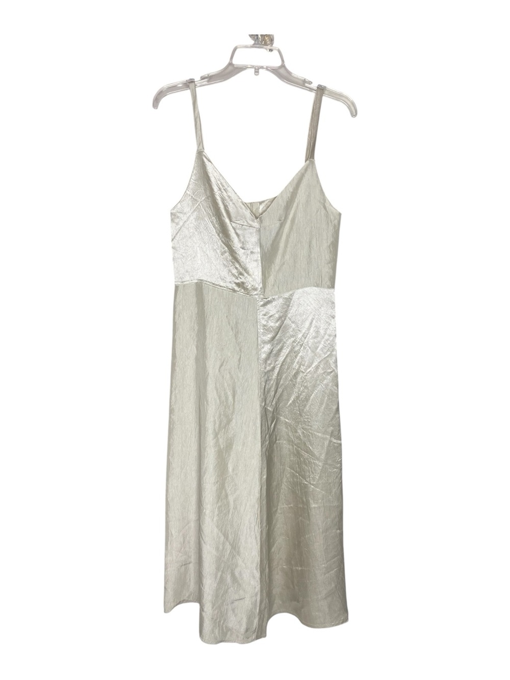 NWT! Zara Cream Crinkle Satin Midi Slip Dress V-Neck - Size XS